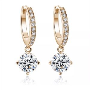 Gold Brilliant Crystal  Charm Dangle round Hoop earrings